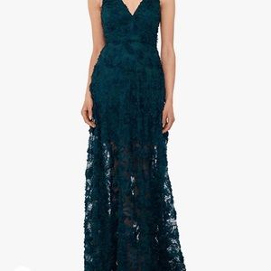 Xscape 3D Floral Gown Emerald Green